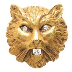 Large Diamond Yellow Gold Cat Brooch, 1910