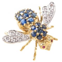 Herbert Rosenthal Large Yellow Gold and Gem Set Bee Brooch