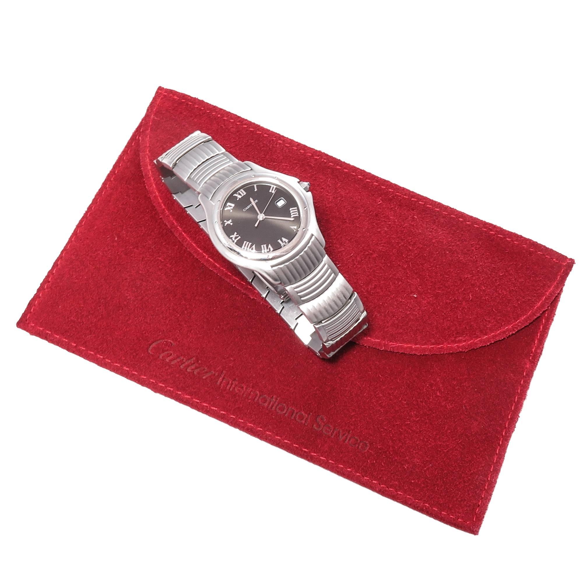 Cartier Edelstahl Cougar Kalender Quarz-Armbanduhr für Damen oder Herren im Angebot