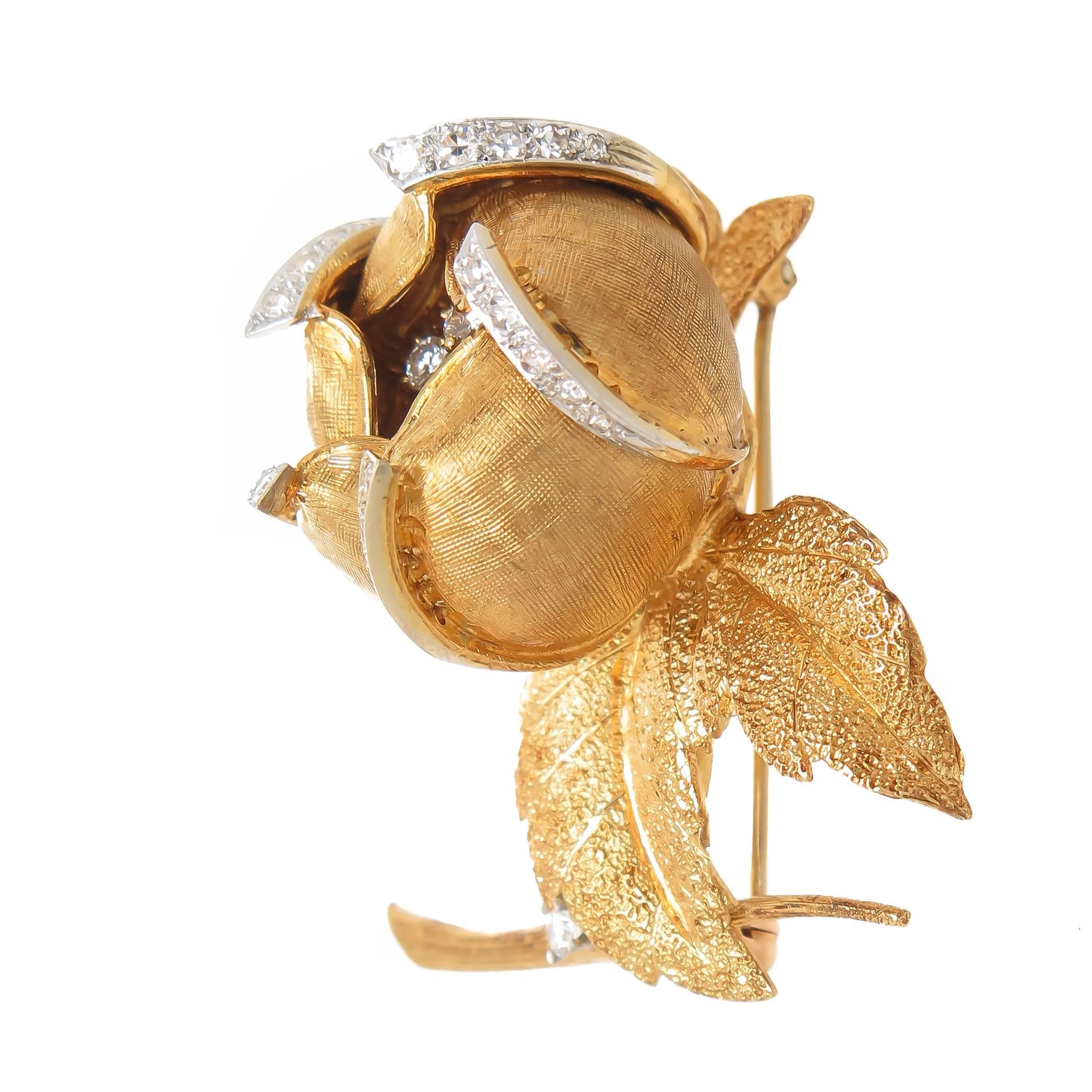 Women's Hammerman Gold and Diamond Large Articulated Flower Clip Brooch