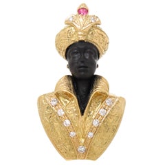 Nardi Gold Ebony and Gem Set Blackamoor Clip Brooch 2