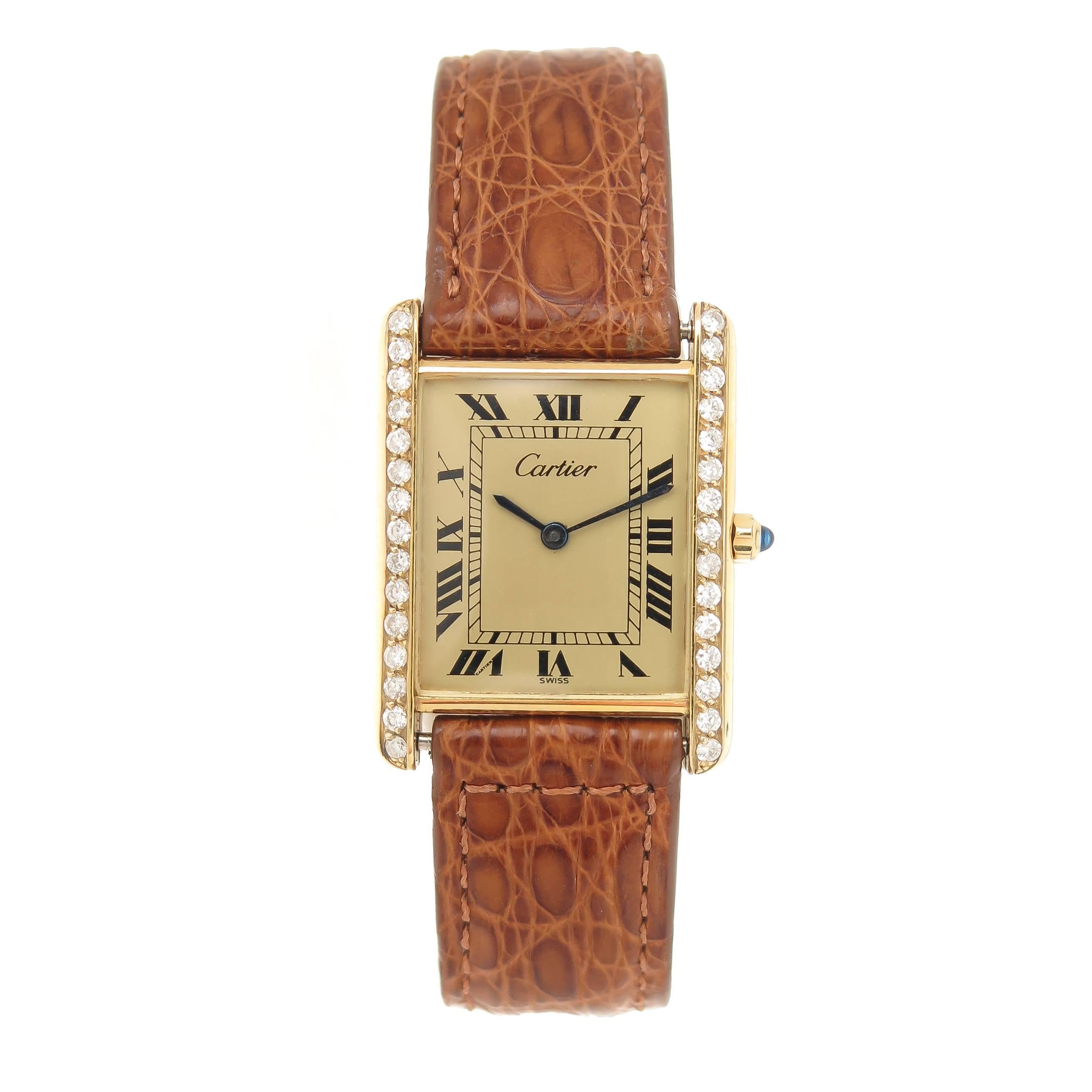 Cartier Classic Tank Vermeil Diamond Case Quartz Wristwatch