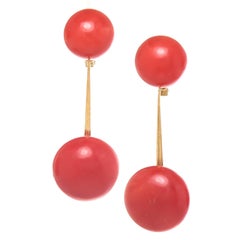 Coral and Yellow Gold Dangle Earrings 1