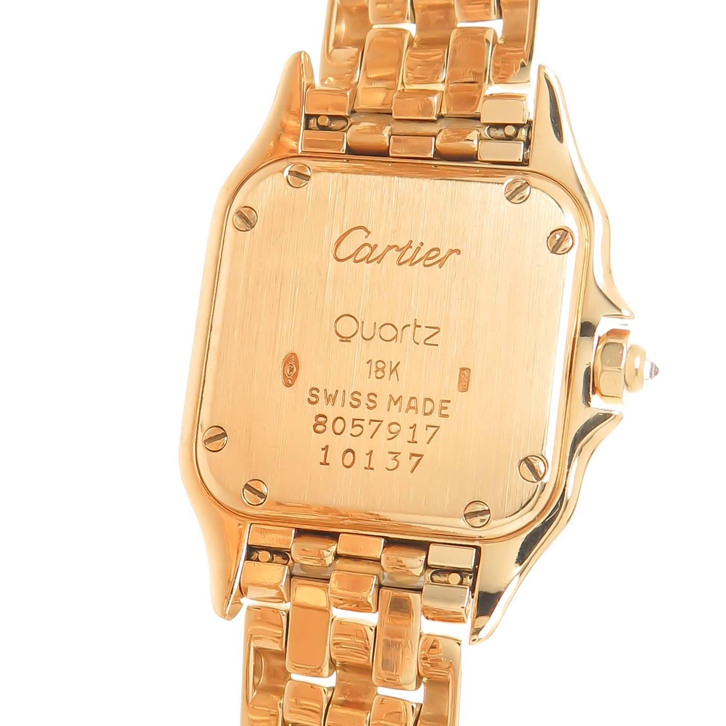 Cartier Ladies Yellow Gold Factory Diamond Panther Quartz Wristwatch In Excellent Condition In Chicago, IL