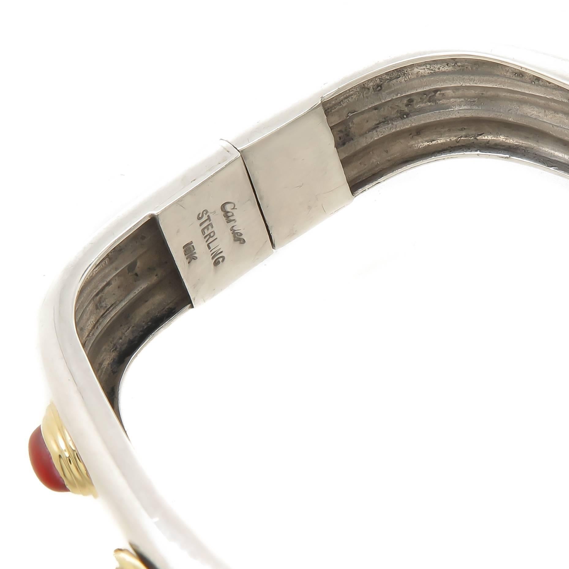 Cartier Silver Gold and Stone Set Bangle Bracelet, 1970s In Excellent Condition In Chicago, IL