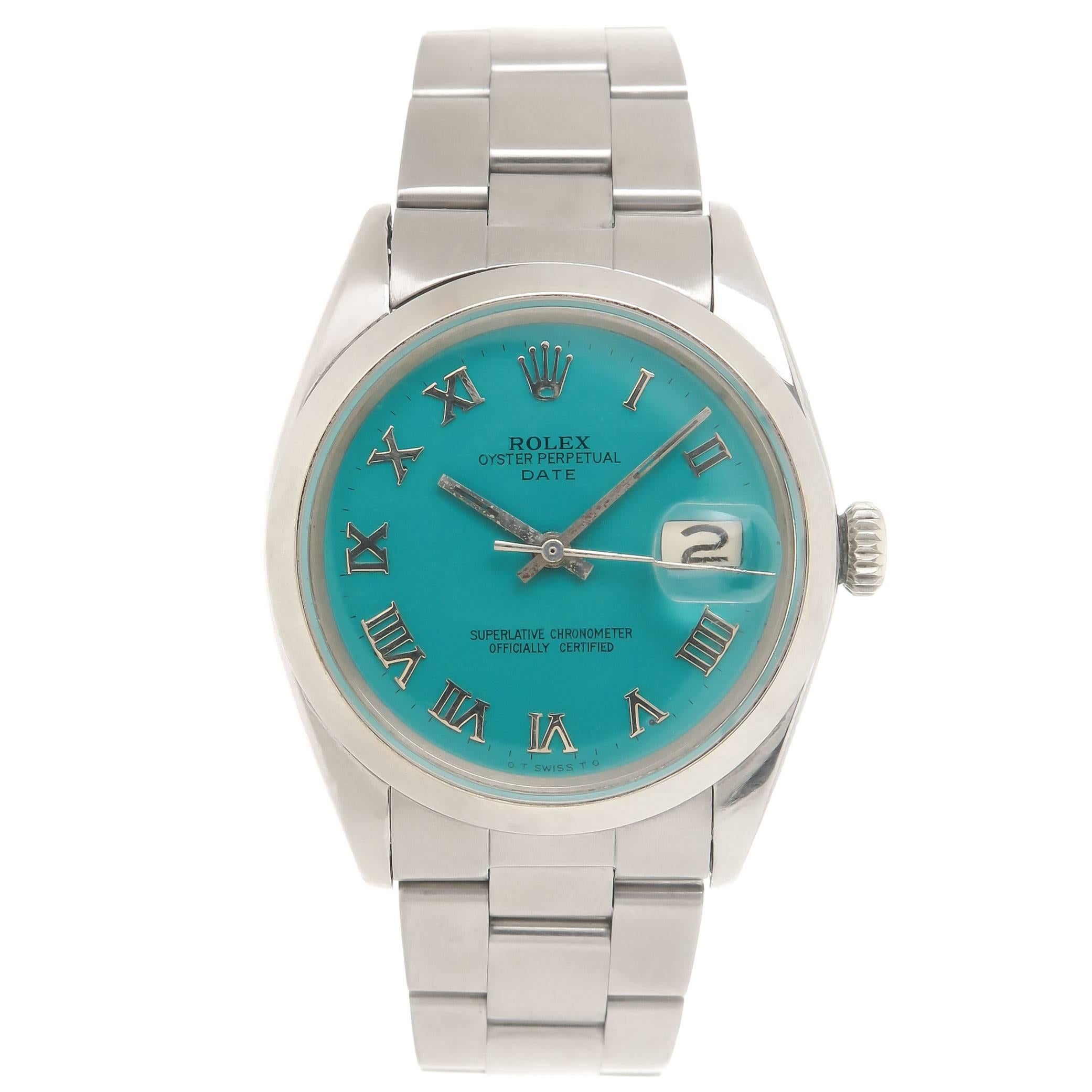 Rolex Stainless Steel Date Custom Color Dial Automatic Wristwatch