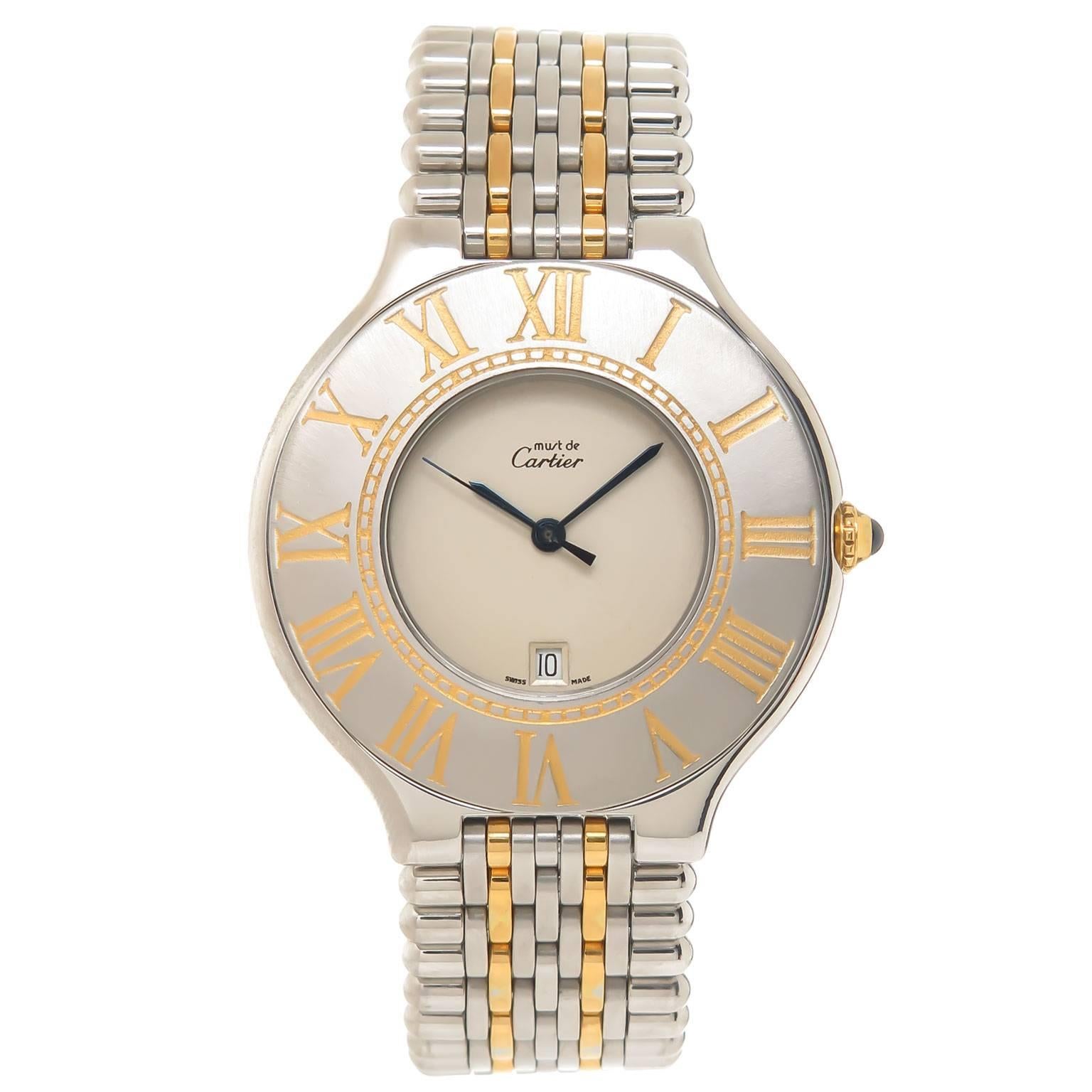 Cartier Yellow Gold Stainless Steel Must De Cartier 21 Quartz Wristwatch