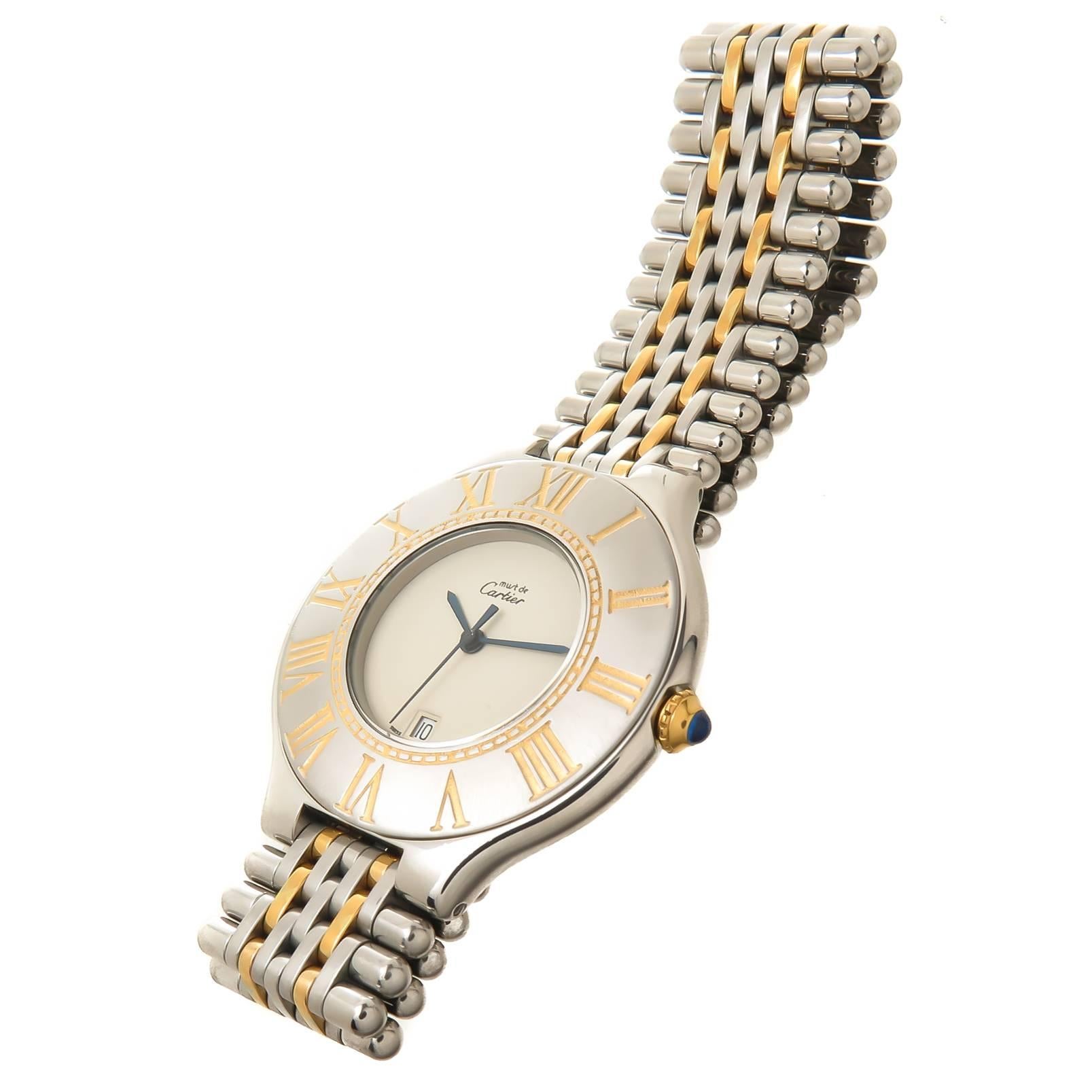 Reloj de pulsera de cuarzo Cartier Must de Cartier 21 de acero inoxidable y oro amarillo en Excelente Estado en Chicago, IL