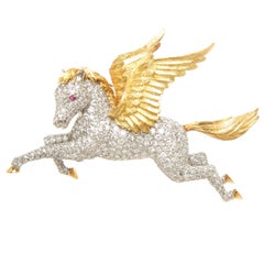 McTeigue Diamond Platinum and Gold Pegasus Brooch