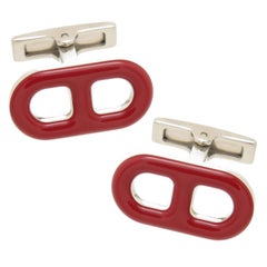 Hermes Paris Red Enamel Cufflinks