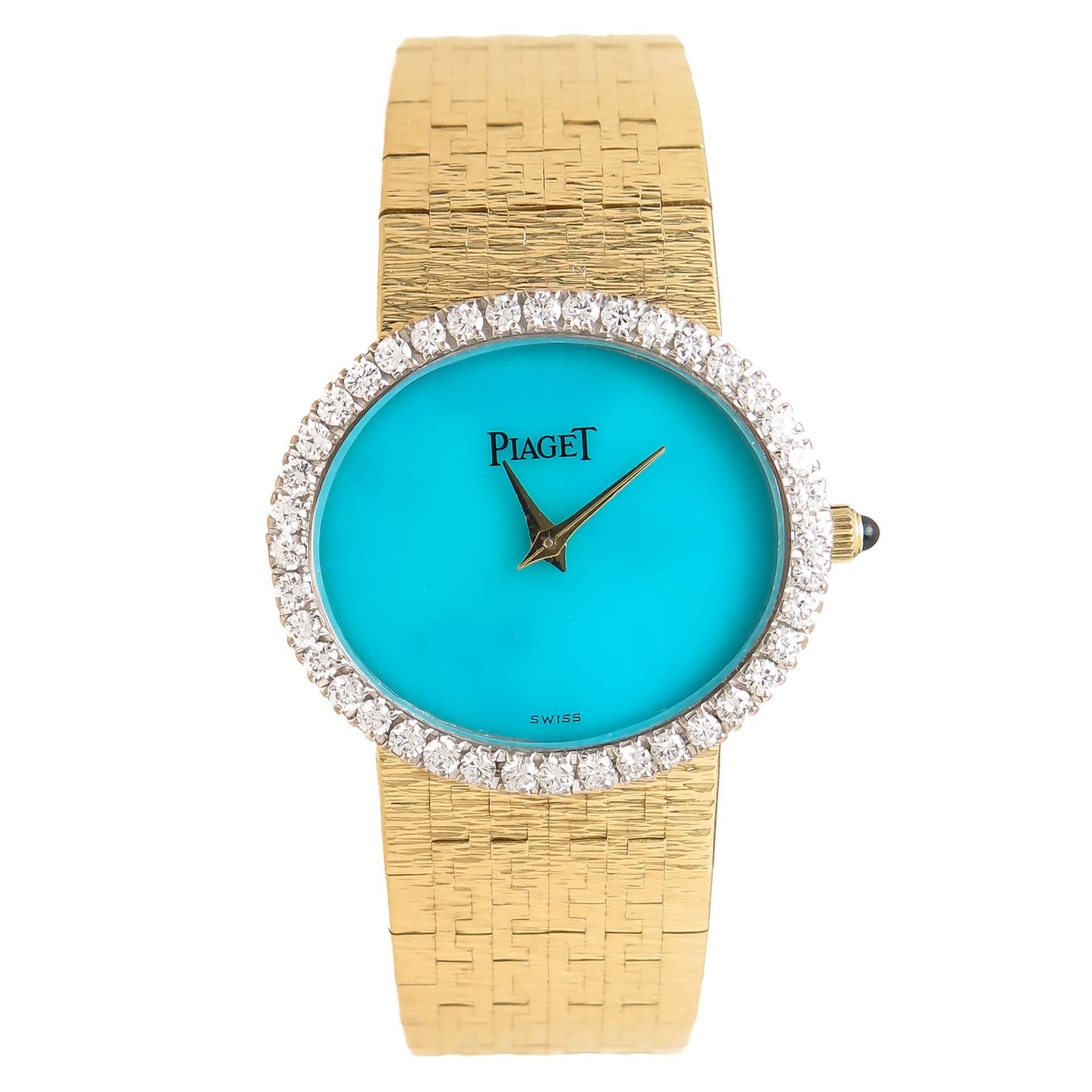 Piaget Ladies Yellow Gold Diamond Turquoise Manual Wristwatch