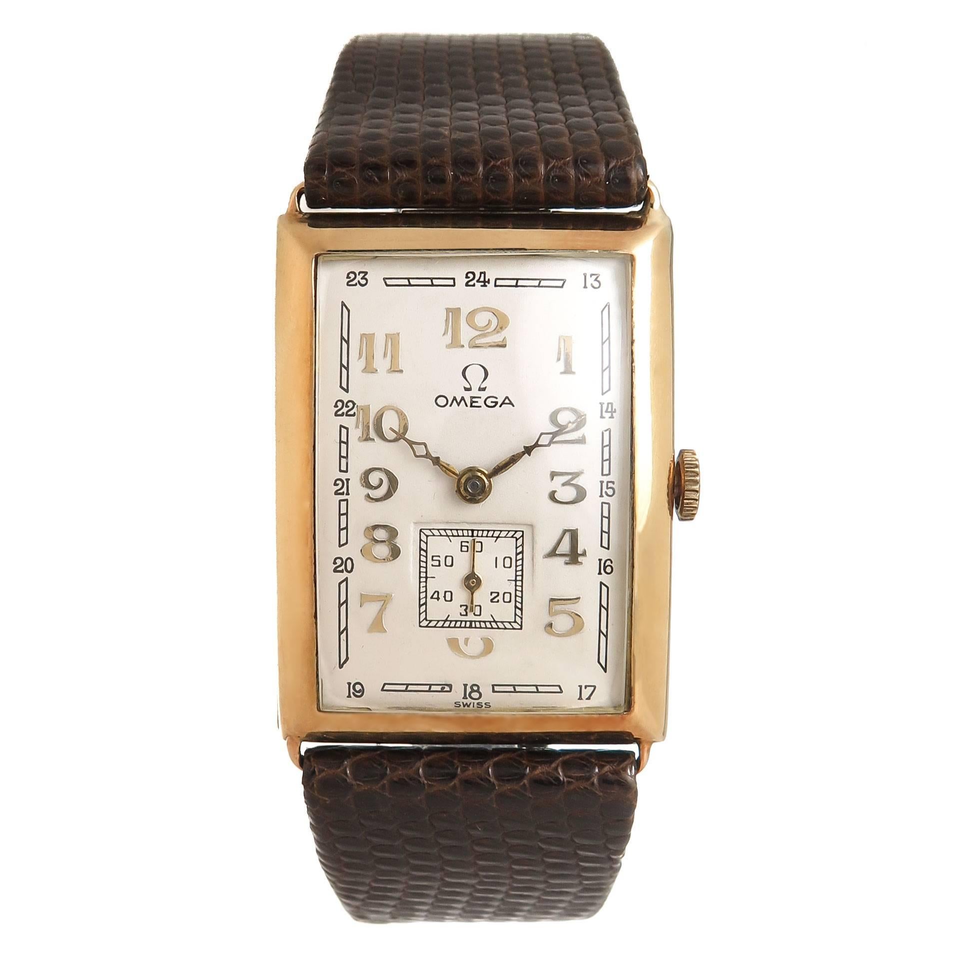 Omega Yellow Gold Oversize Curved Manual Wristwatch, circa 1930