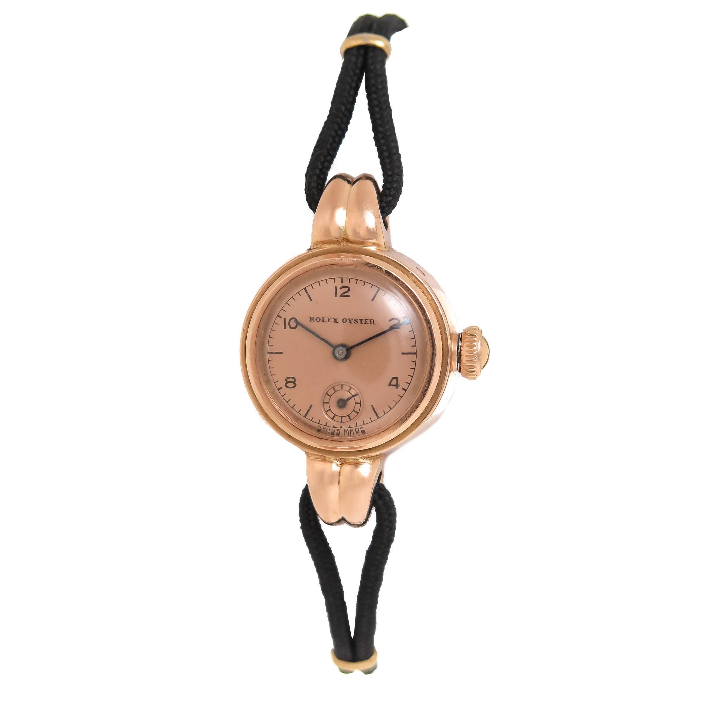 Rolex Ladies Rose Gold Oyster Manual Wristwatch, 1940s