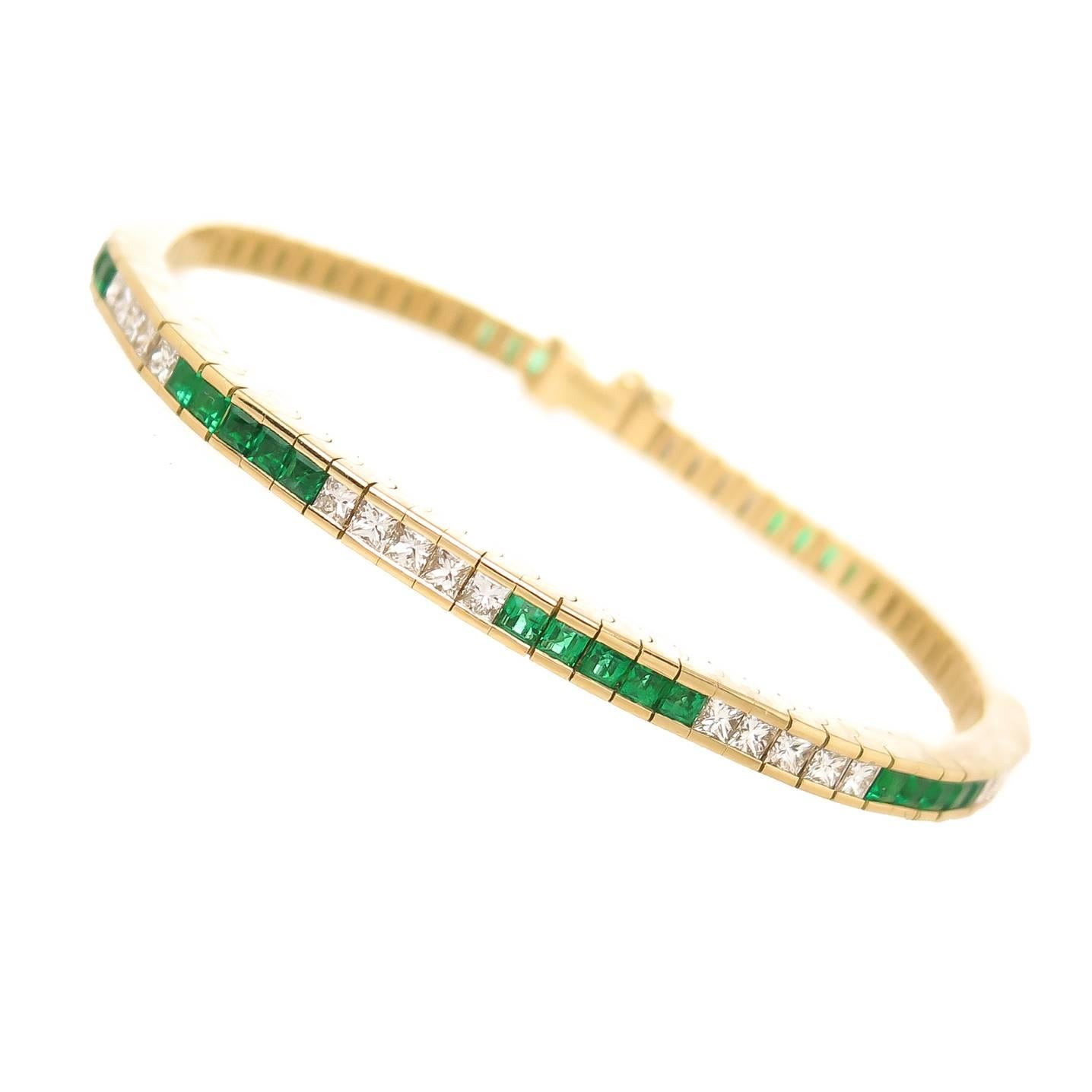Tiffany & Co. Diamond Emerald Gold Line Bracelet