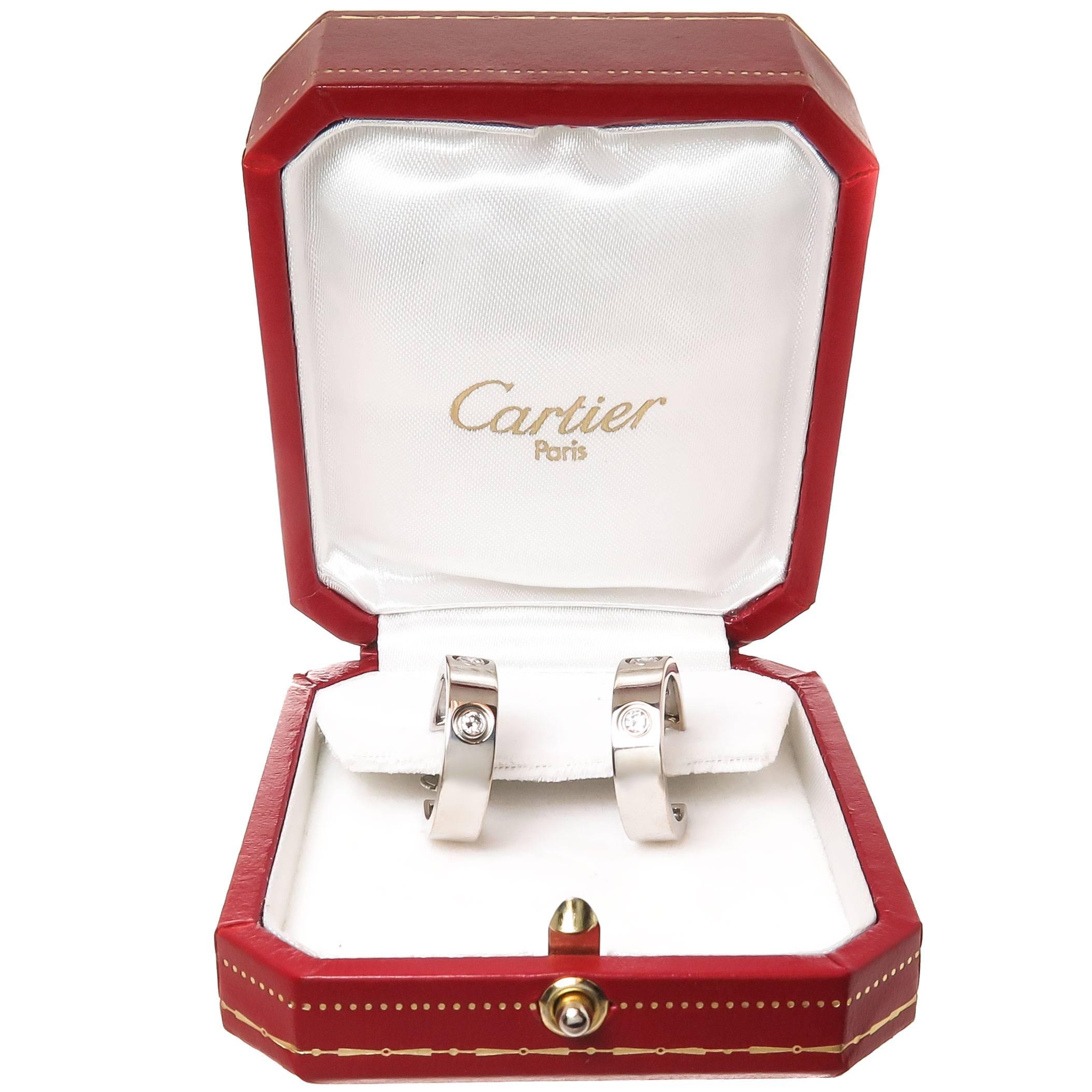 Cartier Classic Love Hoop Diamond White Gold Earrings In Excellent Condition In Chicago, IL