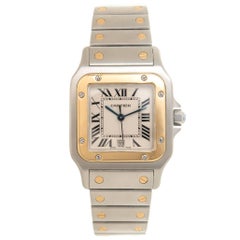 Cartier Yellow Gold Stainless Steel Santos Large Quartz Wristwatch 12