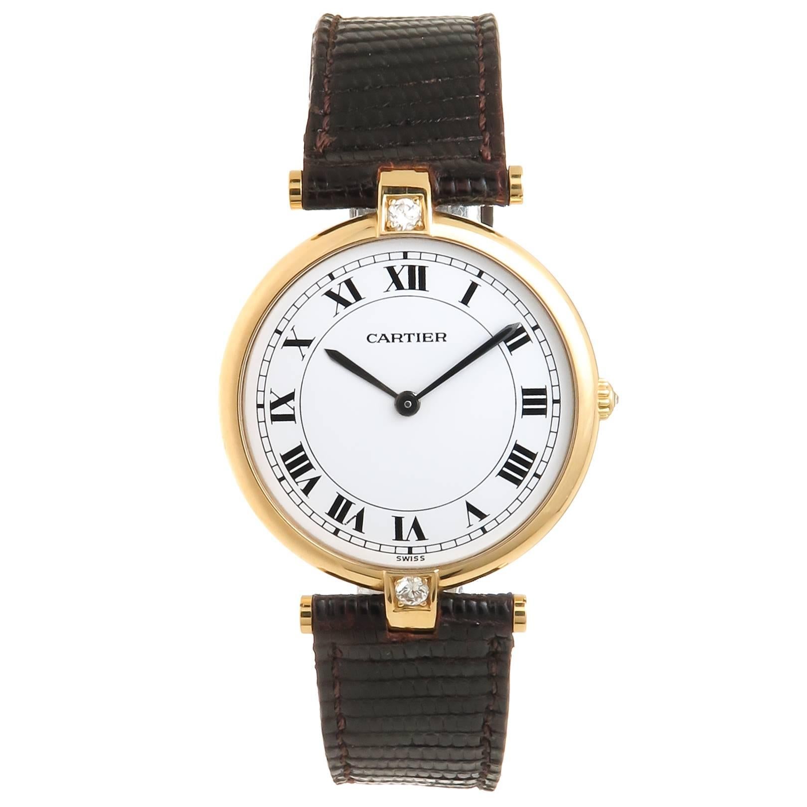 Cartier Yellow Gold Diamond Large Vendome Collection Quartz Wristwatch
