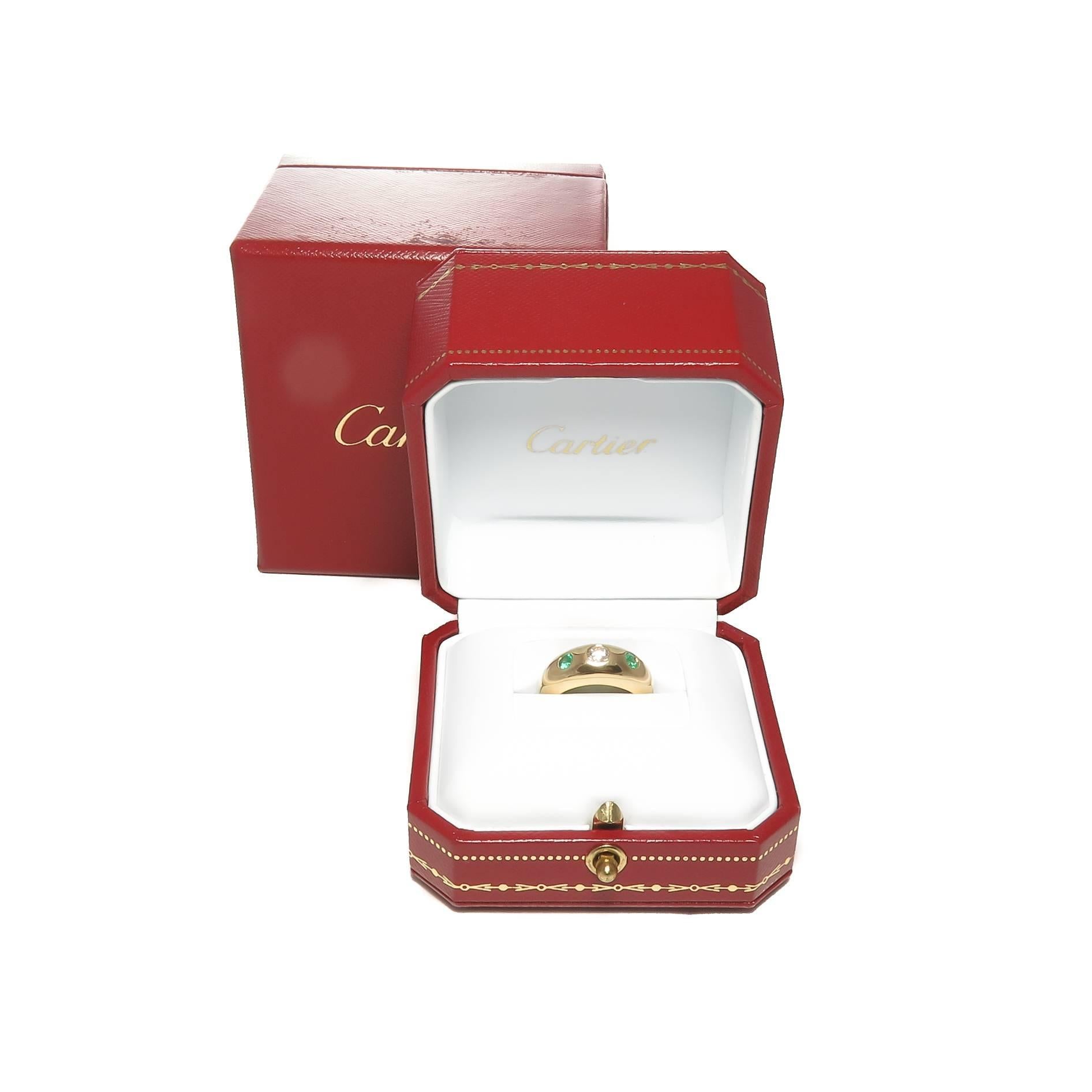 Cartier Three-Stone Gold and Gem Set Ring In Excellent Condition In Chicago, IL
