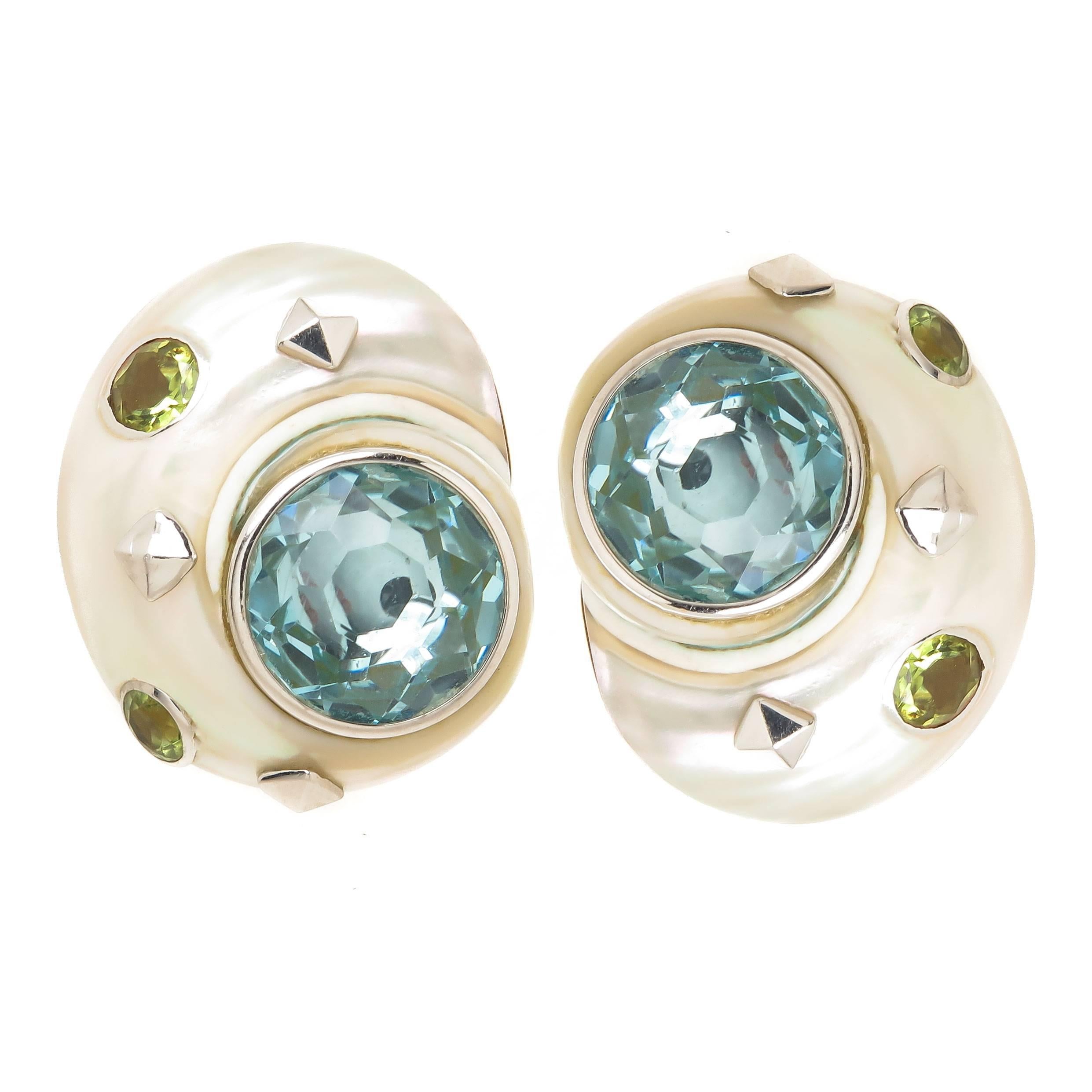 Trianon Topaz and Gold Turbo Shell Earrings