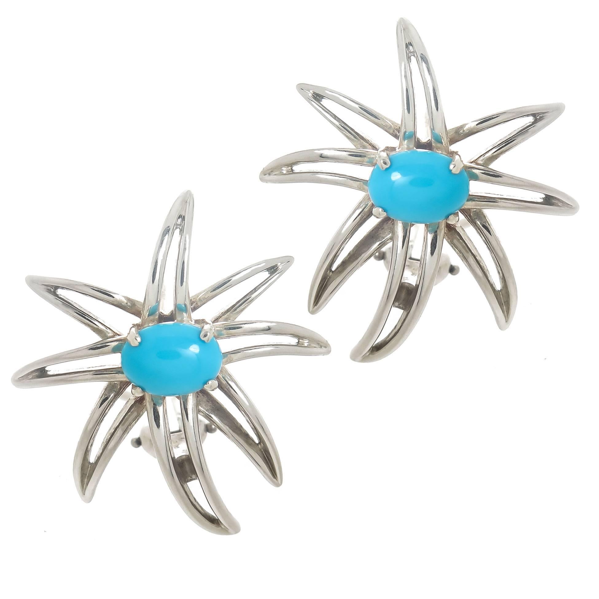 Tiffany & Co. Fireworks Turquoise Sterling Earclips
