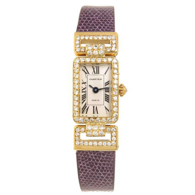 Cartier Ladies Yellow Gold Diamond Set Quartz Wristwatch For Sale at