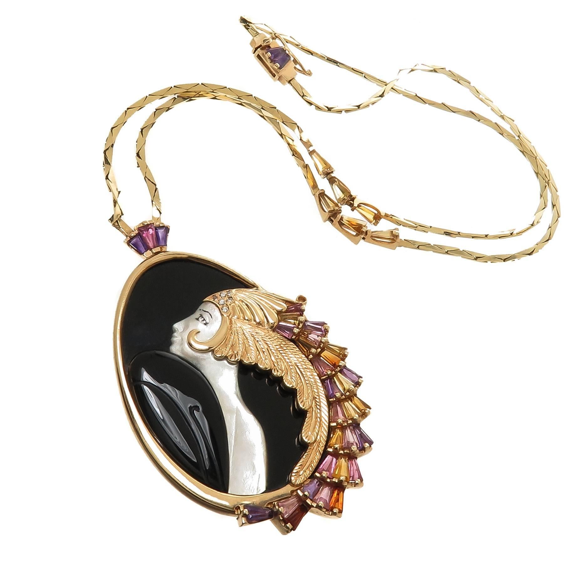Erte Beauty and the Beast Gold and Gem Set Necklaces