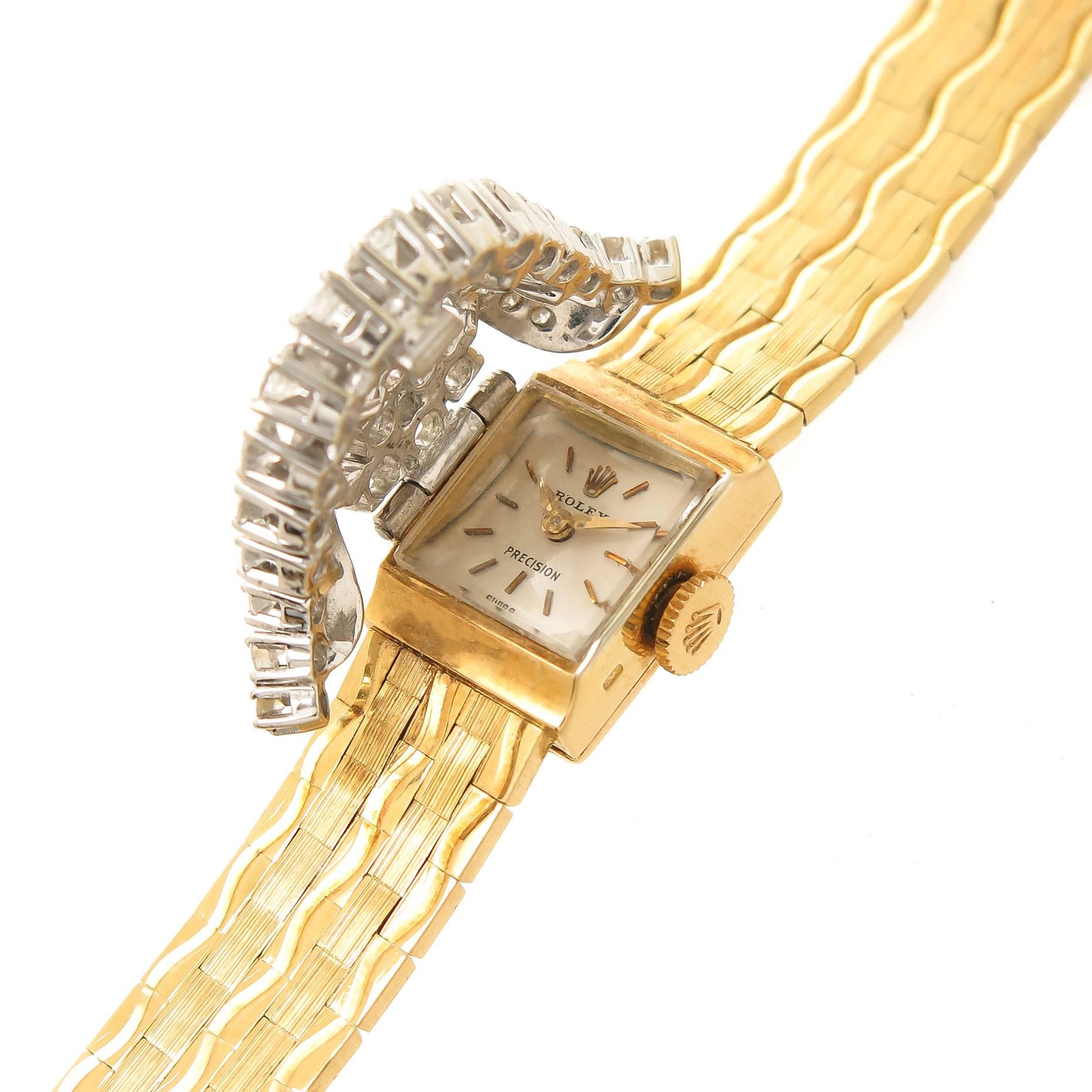 Rolex Ladies Yellow Gold Diamond Covered Bracelet manual Wristwatch In Excellent Condition In Chicago, IL