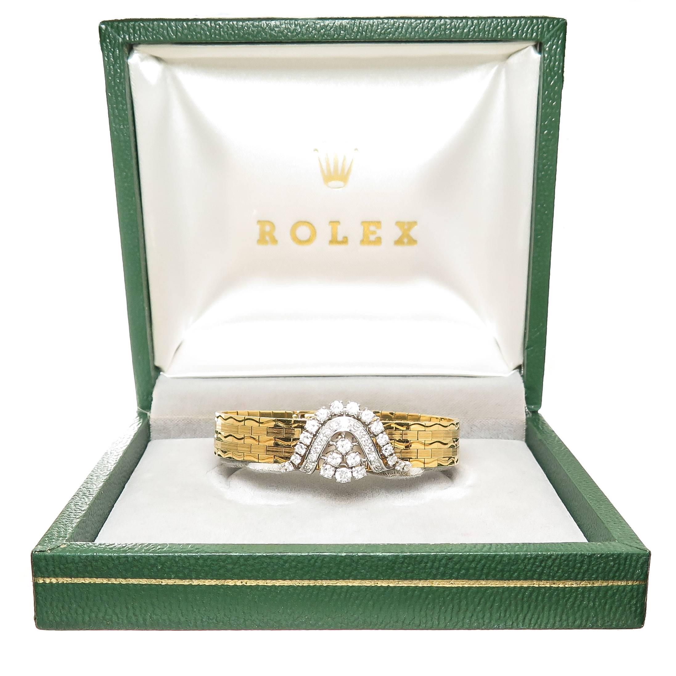 Rolex Ladies Yellow Gold Diamond Covered Bracelet manual Wristwatch 3