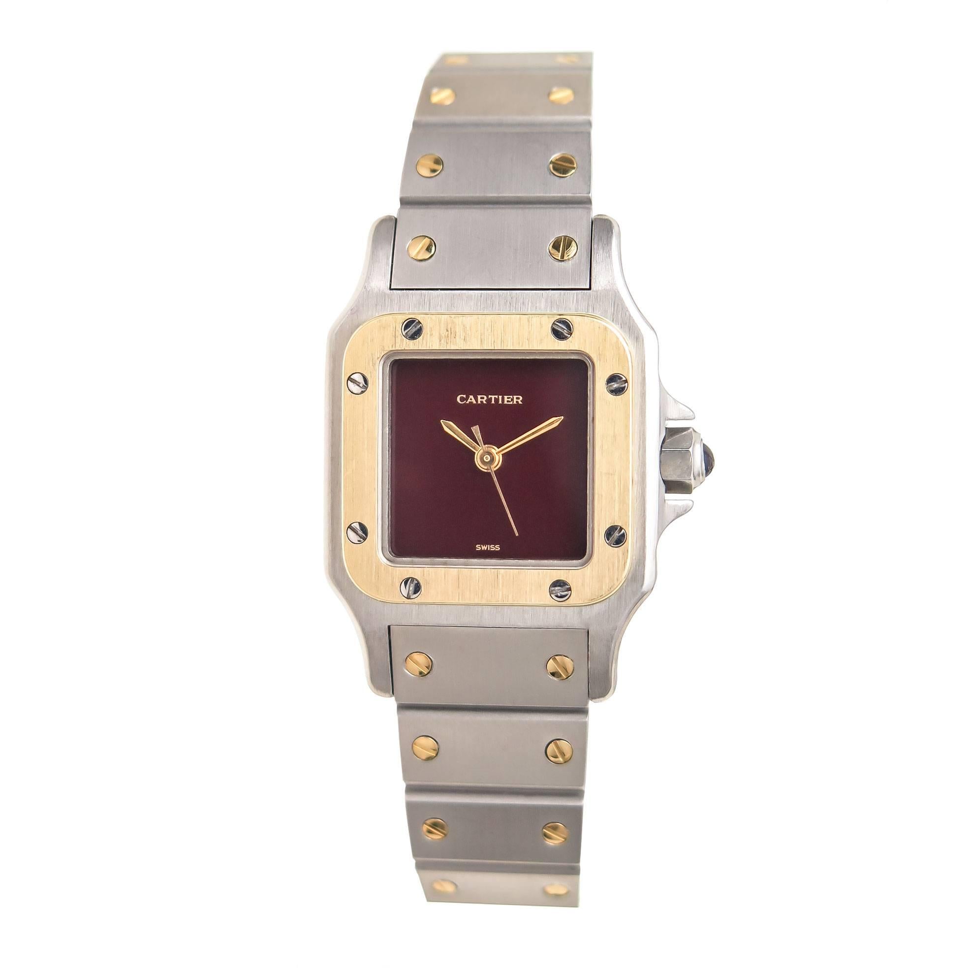 Cartier Ladies Yellow Gold stainless Steel Santos Red Dial Automatic Wristwatch