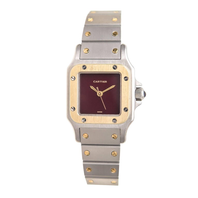 Cartier Ladies Yellow Gold stainless Steel Santos Red Dial Automatic ...