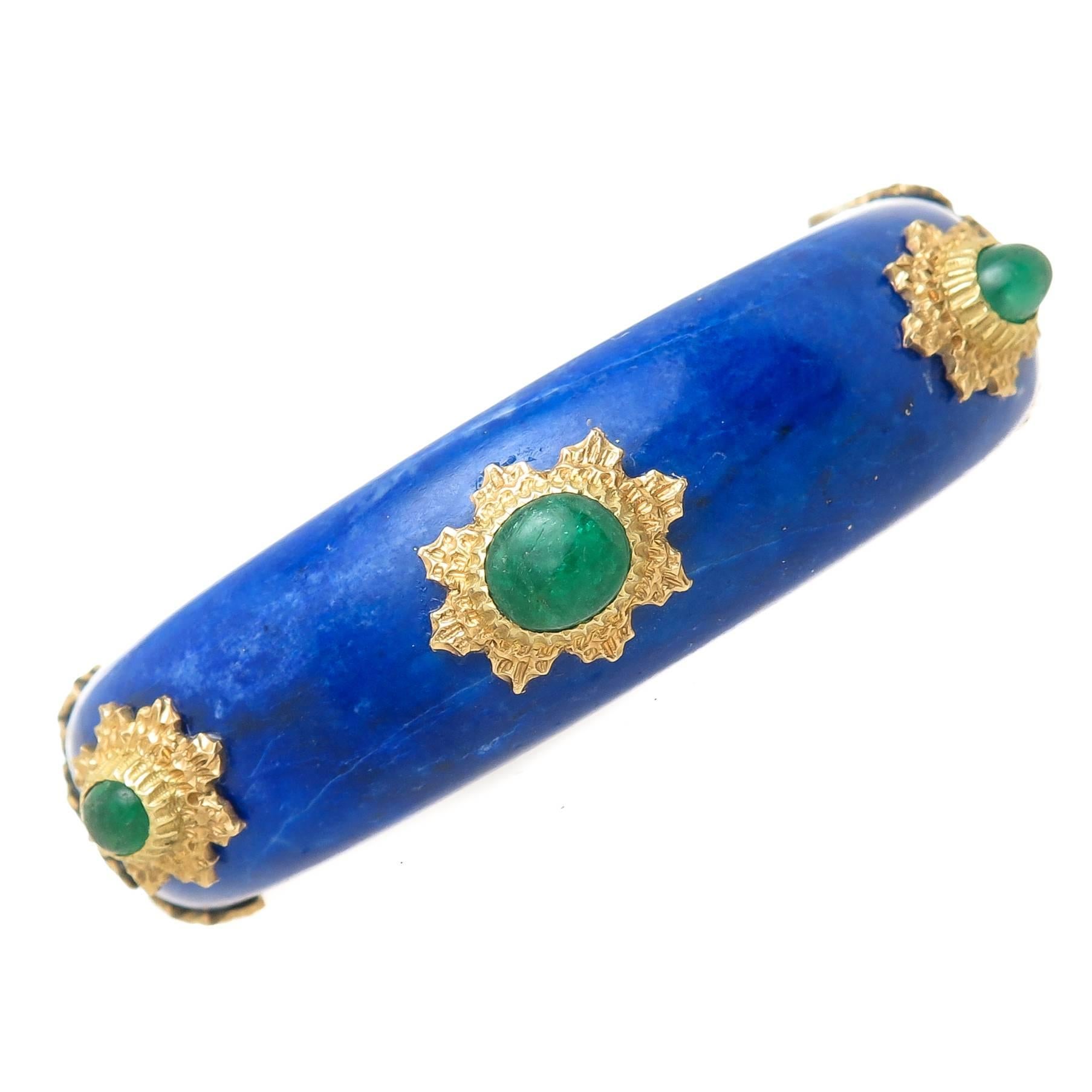 Buccellati Emerald Lapis and Gold Bangle Bracelet