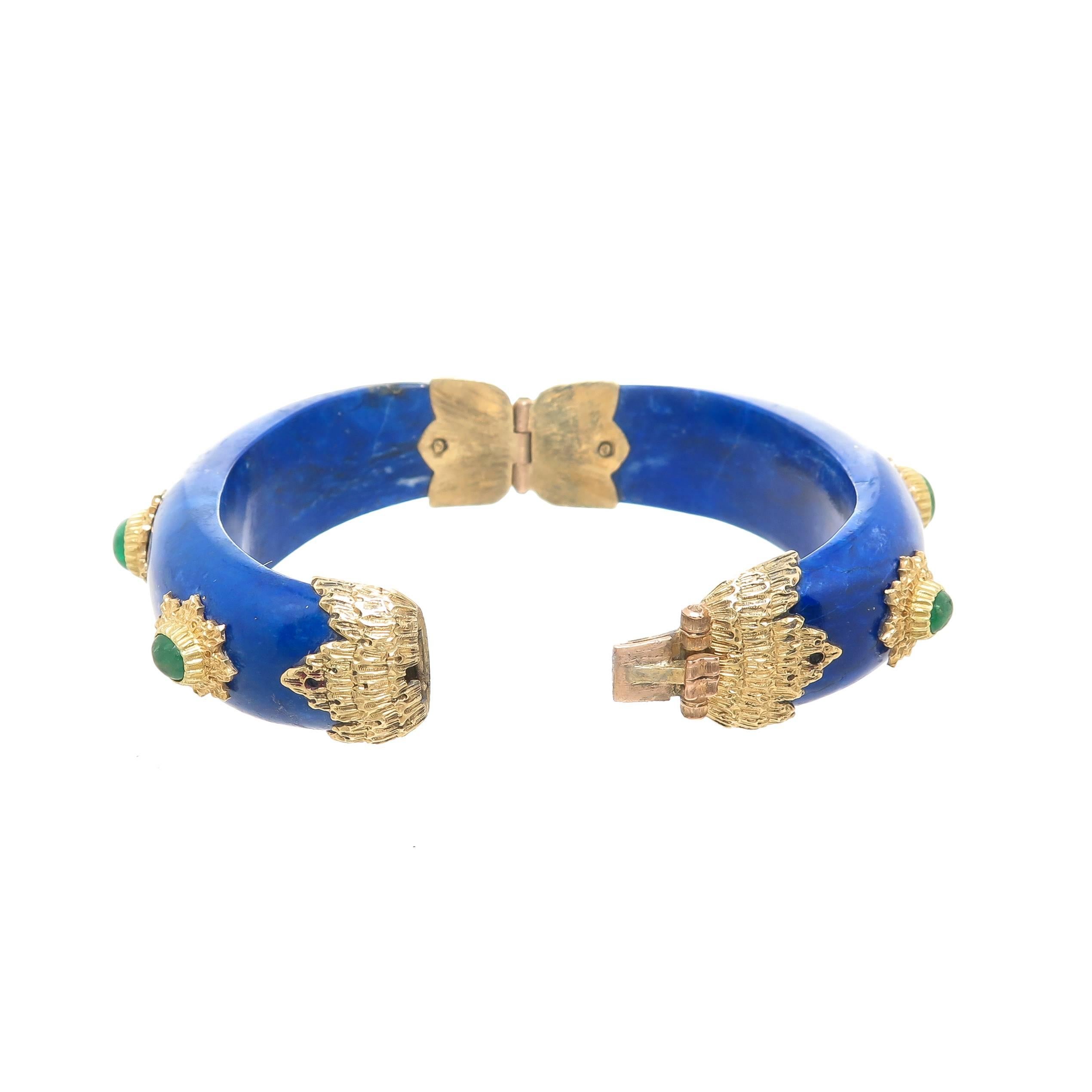 Buccellati Emerald Lapis and Gold Bangle Bracelet In Excellent Condition In Chicago, IL