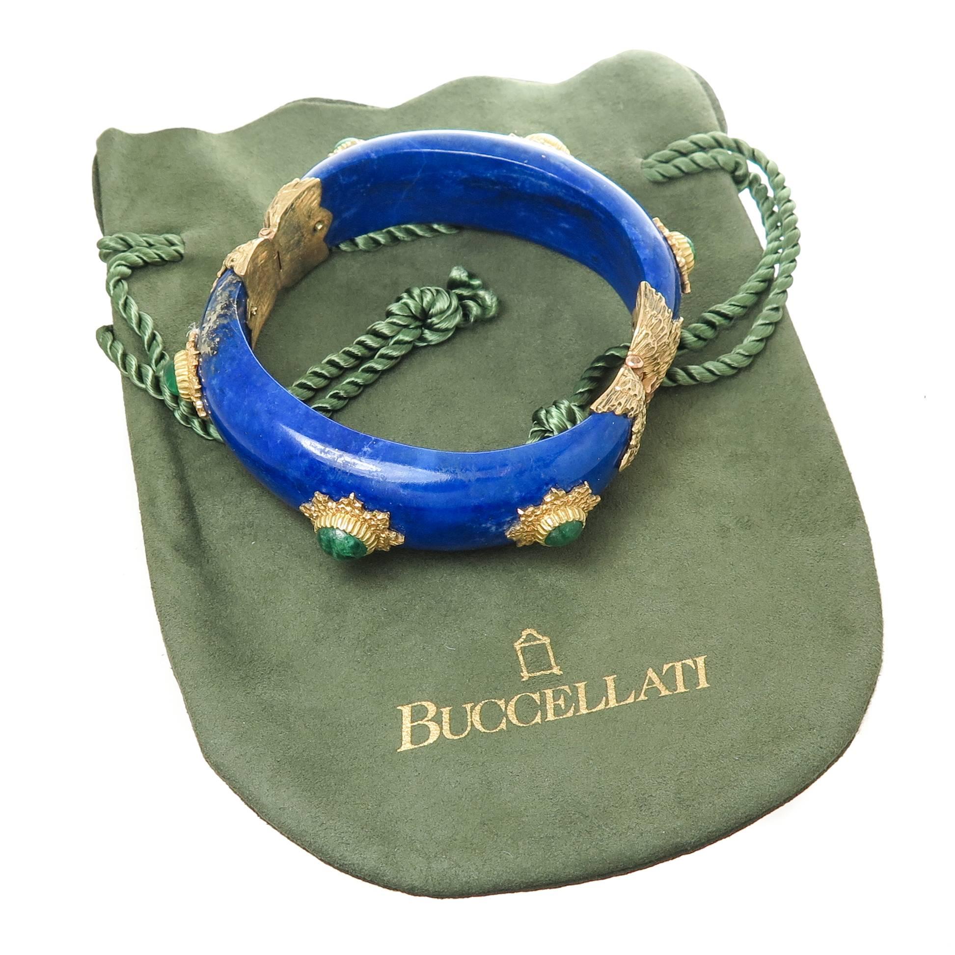 Buccellati Emerald Lapis and Gold Bangle Bracelet 1