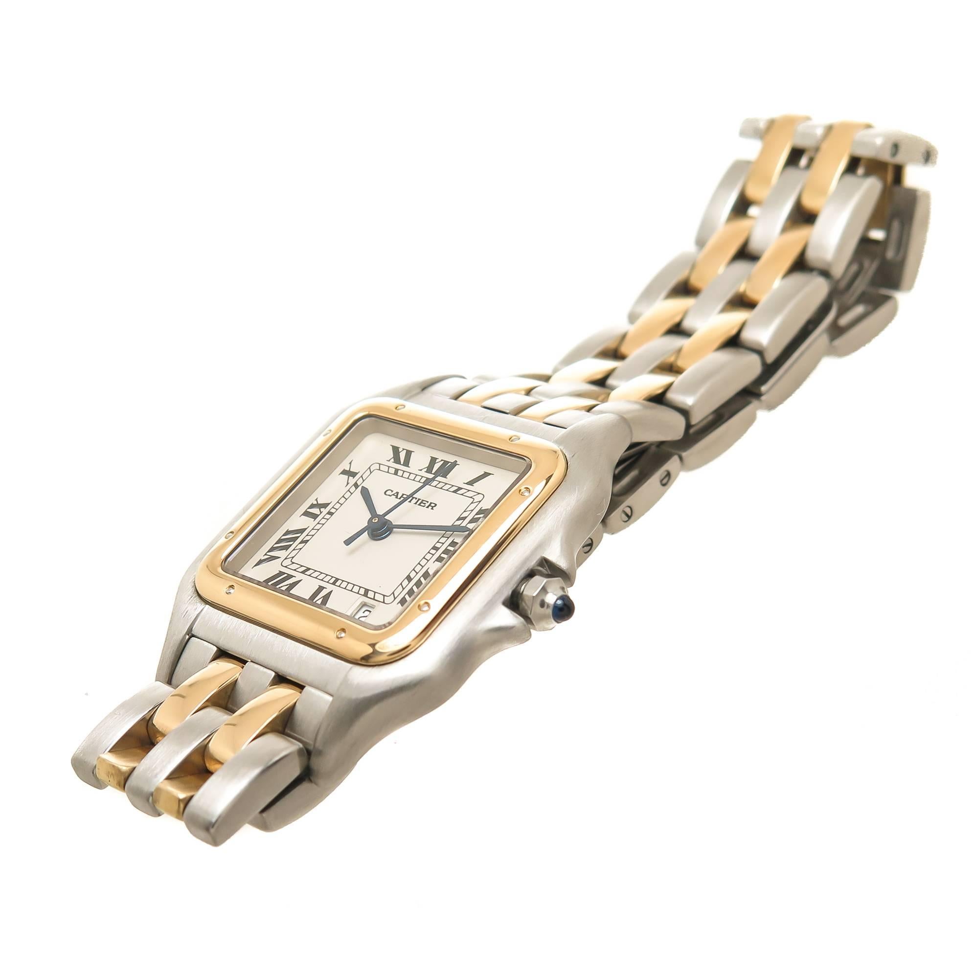 Cartier Yellow Gold Stainless Steel Panther Mid Size Quartz Wristwatch In Excellent Condition In Chicago, IL