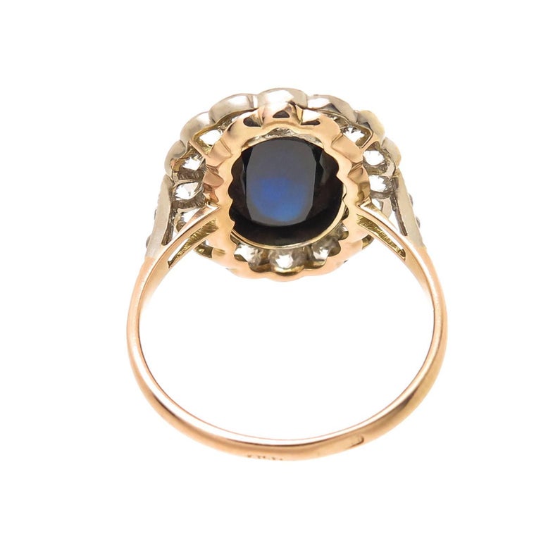 Russian Diamond and Sapphire Gold Ring, 1920 at 1stDibs
