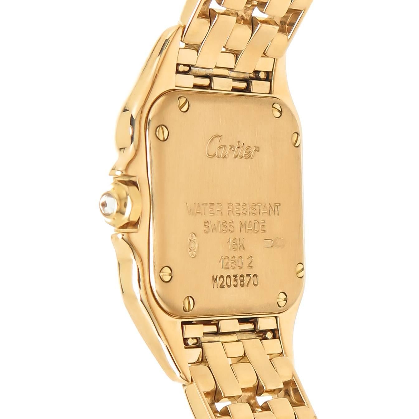 Cartier Ladies Yellow Gold Panther Lapis Dial Quartz Wristwatch In Excellent Condition In Chicago, IL