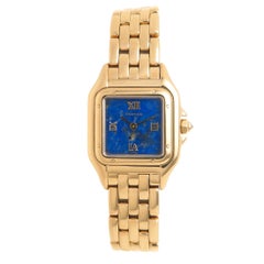 Cartier Ladies Yellow Gold Panther Lapis Dial Quartz Wristwatch