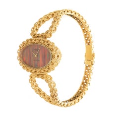 Movado Zenith Ladies Yellow Gold Fire Opal Dial Bracelet Wristwatch, 1970s