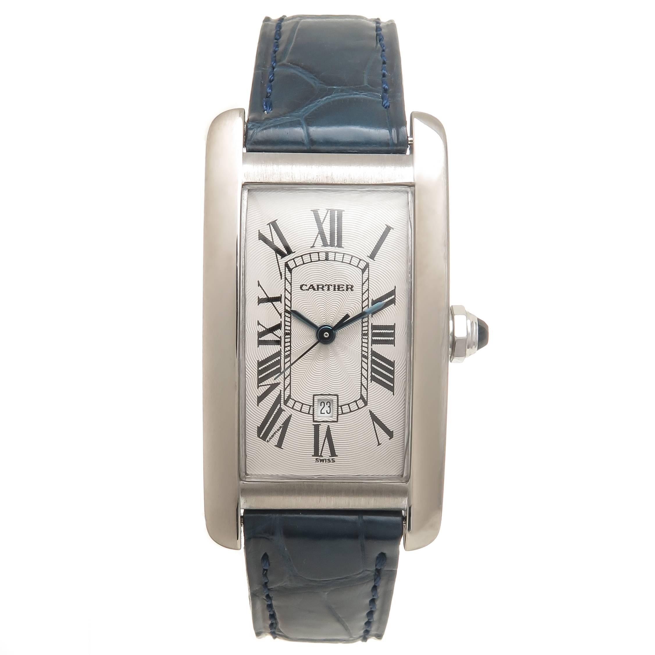 Cartier White Gold Tank American Mid Size Automatic Wristwatch