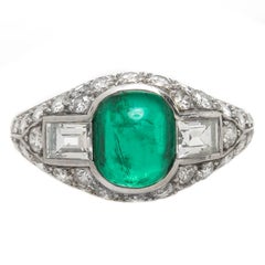 Tiffany & Co. Art Deco Emerald Diamond Platinum Ring