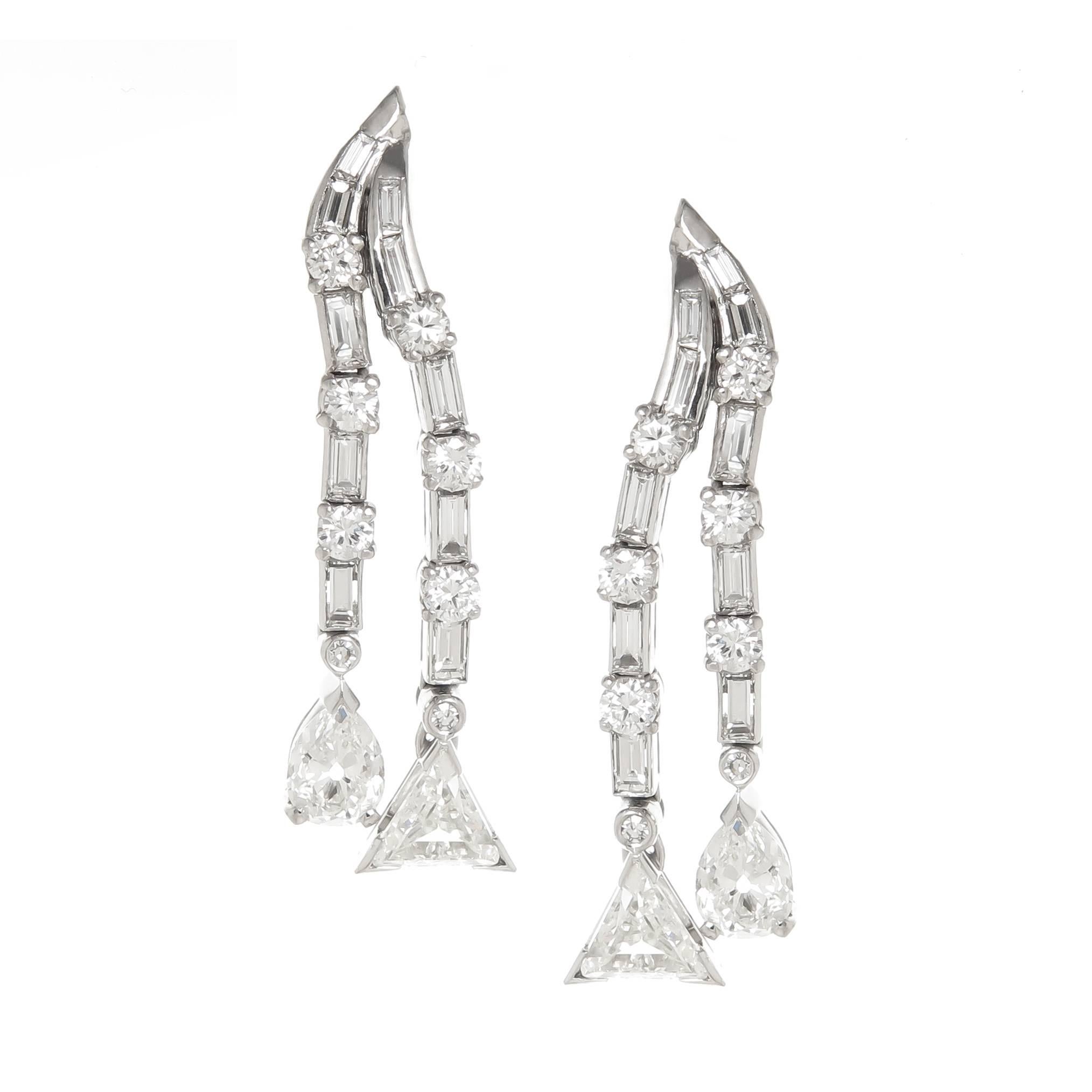 Platinum and Diamond 1940s Dangle Earrings