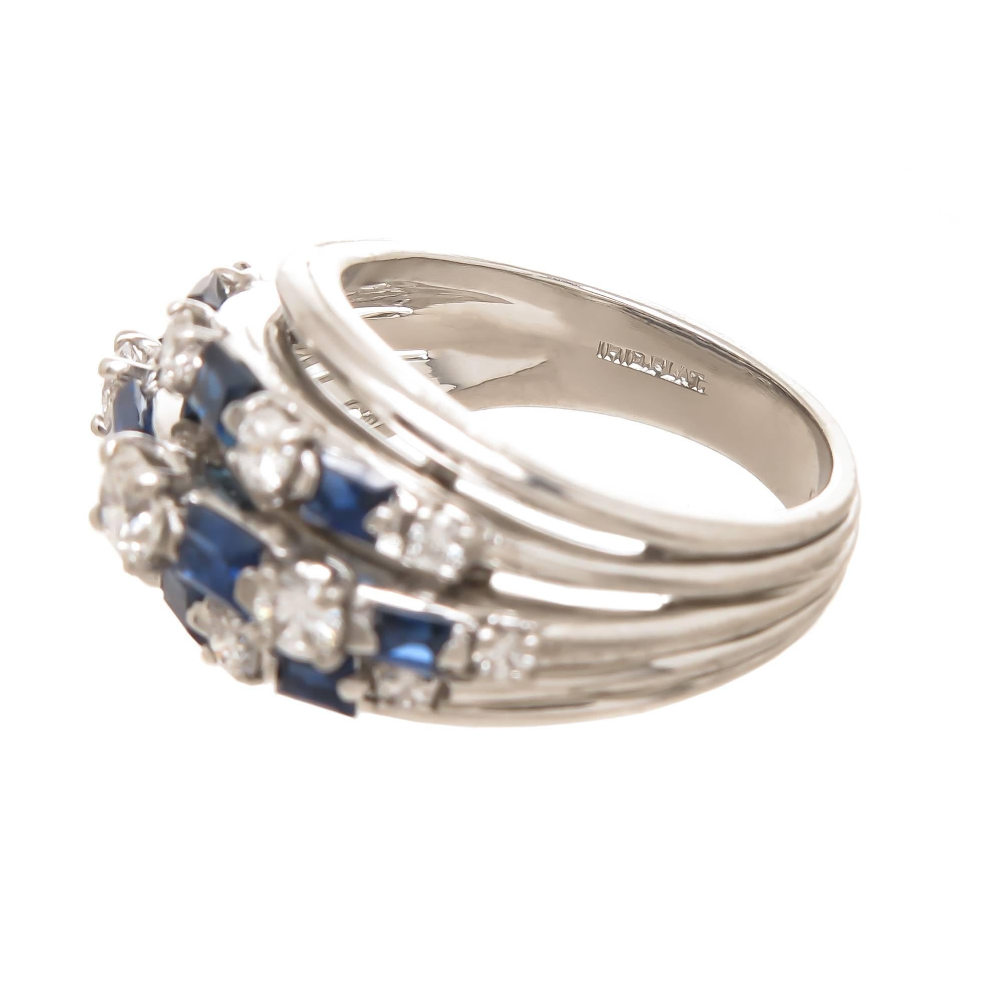 Women's Oscar Heyman Platinum Diamond and Sapphire Ring