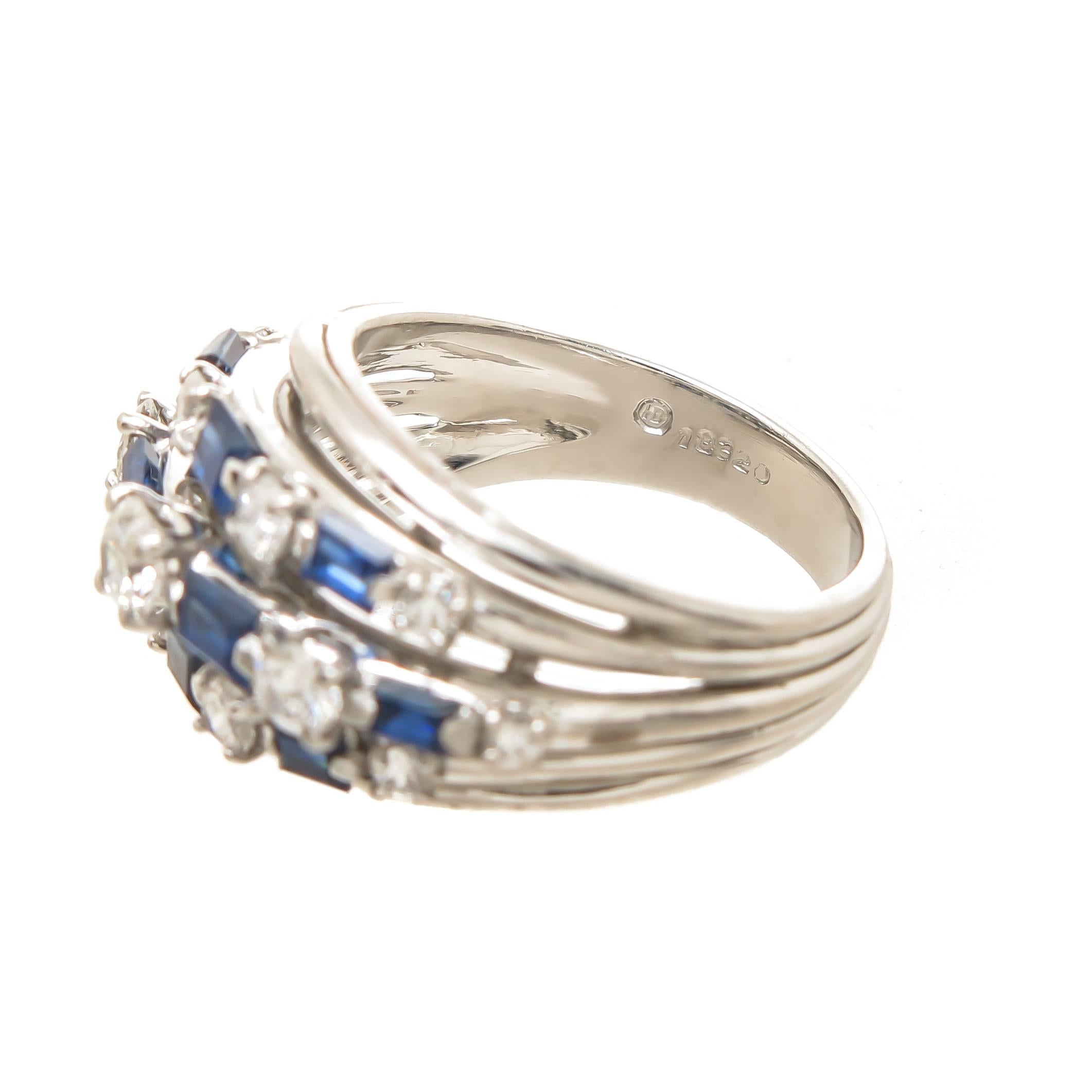 Oscar Heyman Platinum Diamond and Sapphire Ring In Excellent Condition In Chicago, IL