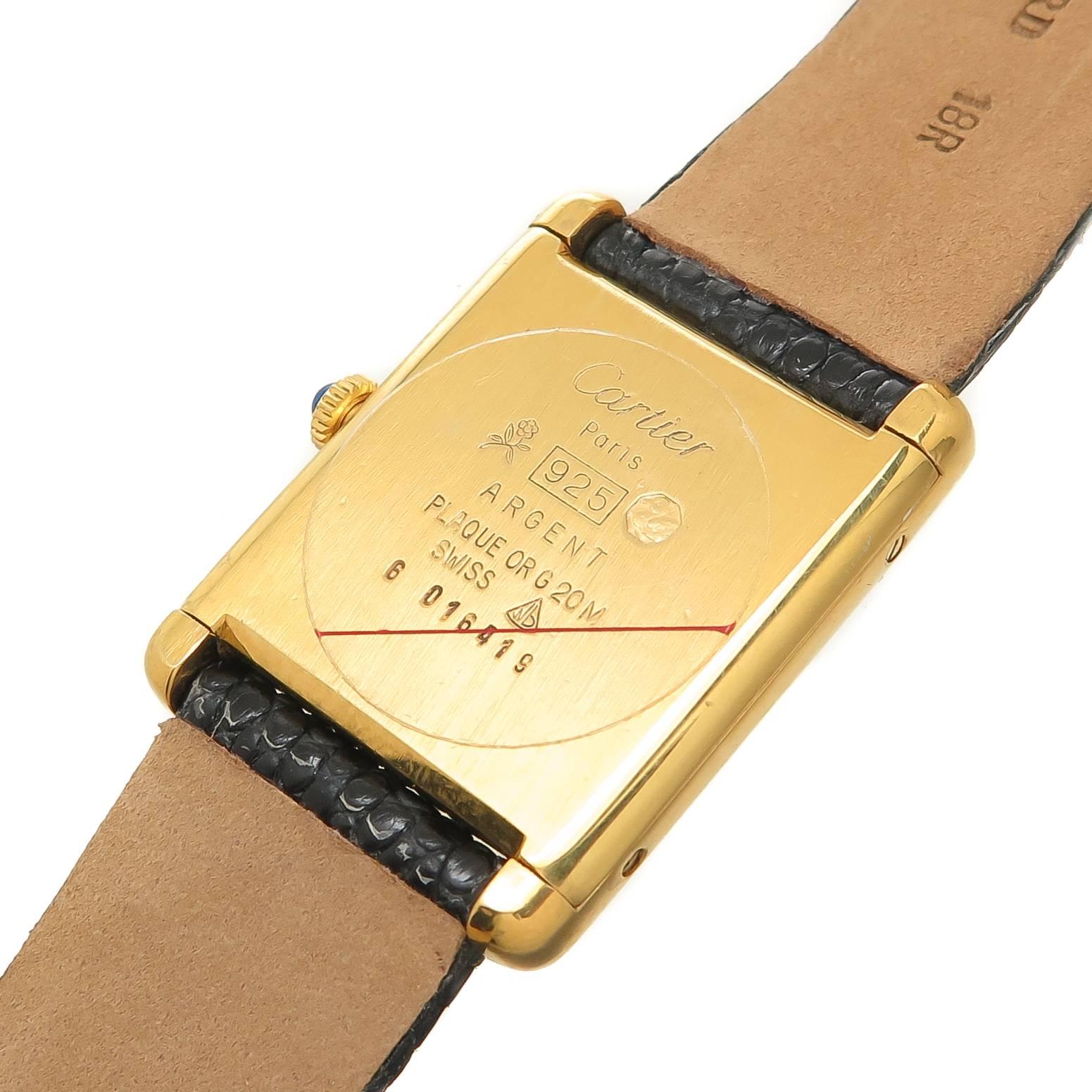 Cartier Vermeil Must de Cartier Classic Tank Quartz Wristwatch, circa 1990s In Excellent Condition In Chicago, IL