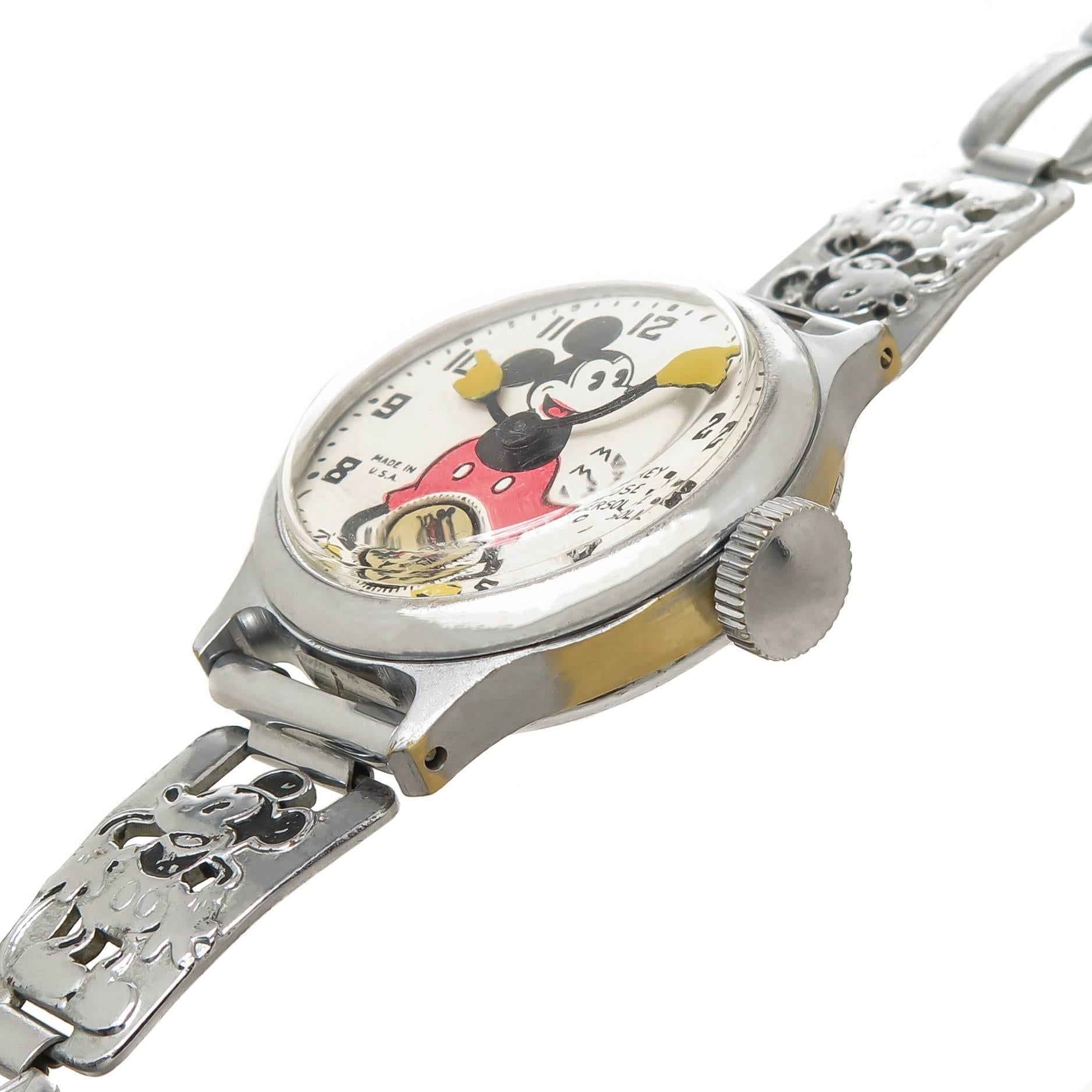 Circa 1933 Ingersoll Mickey Mouse Wrist Watch, This watch belonged to American Artist and Sculptor Ernest Trova ( 1927-2009 ) I had the pleasure of knowing Mr. Trova in the Early 1990s, we shared the same interest in vintage Disney Character