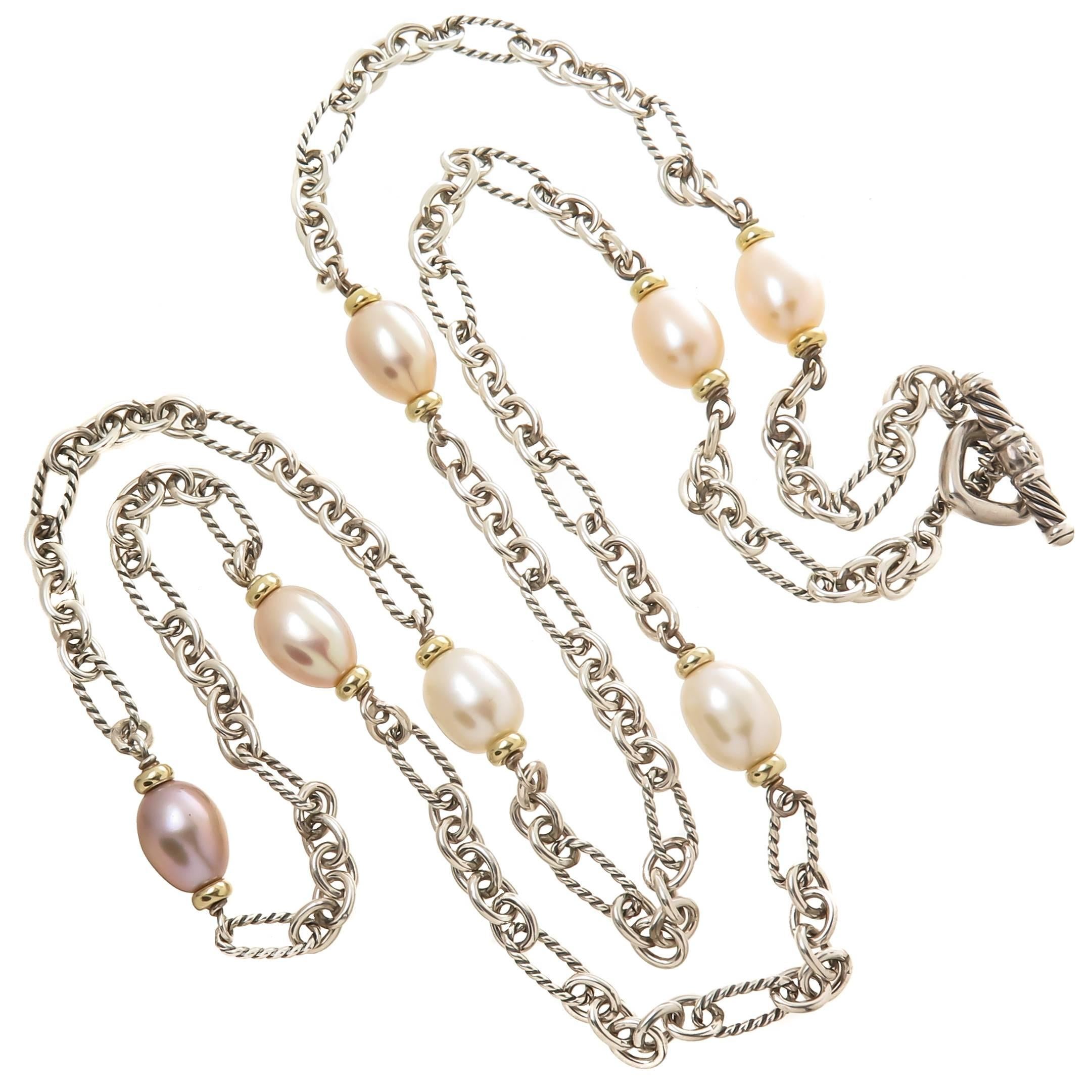 David Yurman Figaro Collection Gold Silver and Pearl Long Necklace