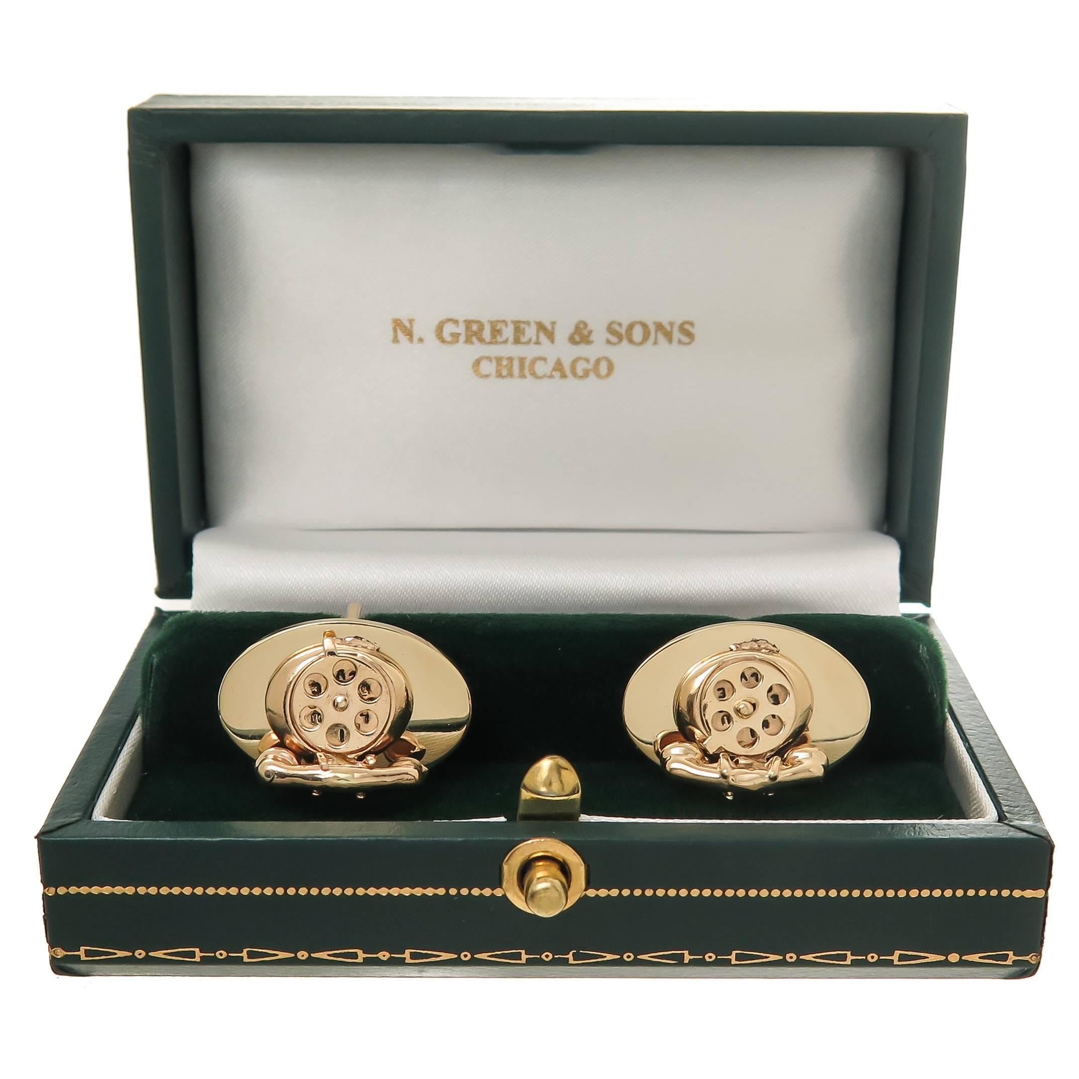 Yellow Gold Vintage Telephone Cufflinks, 1950s In Excellent Condition In Chicago, IL