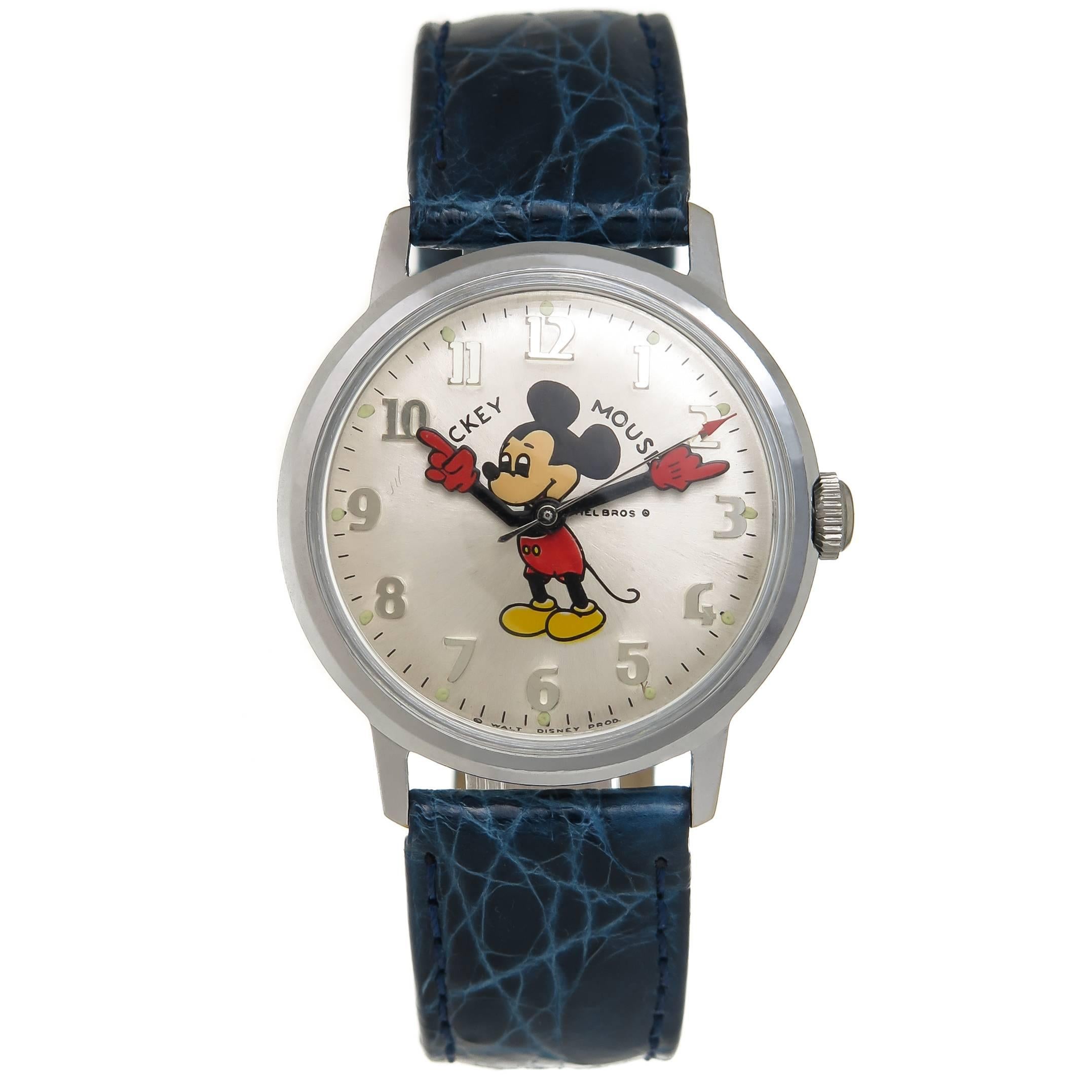 Helbros Stainless Steel Mickey Mouse Animated Mechanical Wristwatch, 1970s
