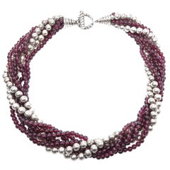 Tiffany & Co. Garnet and Silver Bead Torsade Necklace