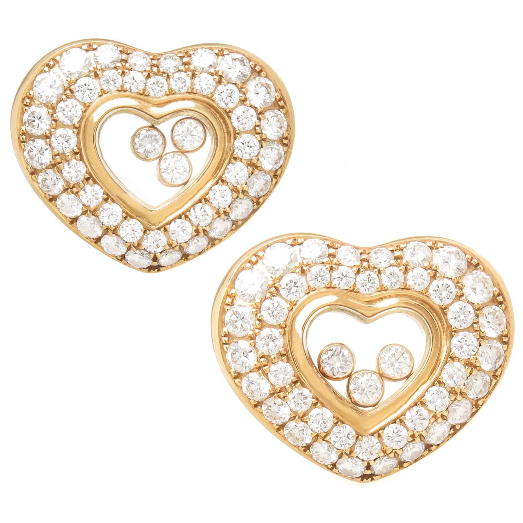 Chopard Happy Diamond Floating Diamond Yellow Gold Earrings